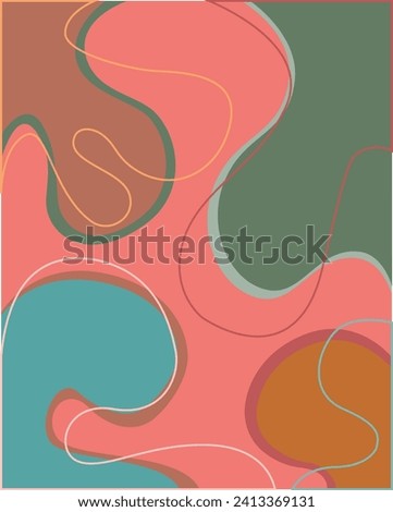 Red, blue, green and broun round shapes with lines.