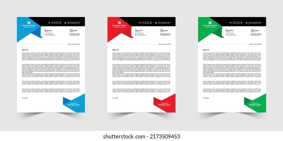 Red, Blue and Green Corporate or Business Letterhead Template Design, Brand Identity, Join Letter, Company Profile with Creative, Eye Catching, Professional, Modern and Abstract Vector A4 Size Layout