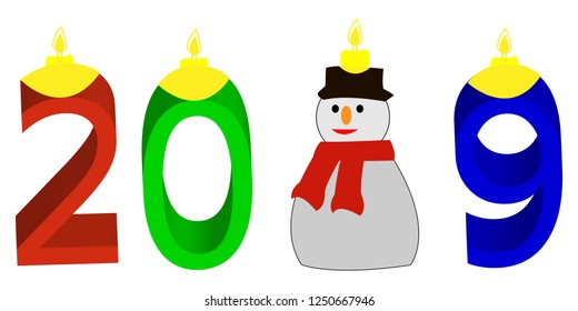 Red Blue and Green Happy New Year illustration with snowman