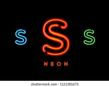 Red, Blue and Green neon light glowing letter S logo icon vector illustration.