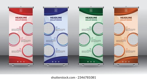 Red Blue Green Orrange Corporate Business Roll Up Banner Template Creative Design for Office, Company, Marketing Ads, and Multipurpose Use, Modern 