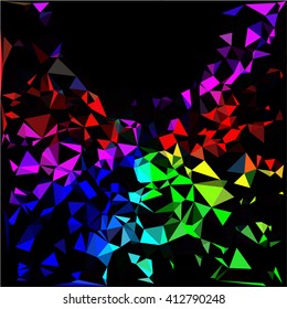 Red blue green and pink polygon on black abstract background
