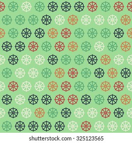 Red, Blue and Green Ship Helm Pattern on Green Background - Marine Style Seamless Pattern Background - Vector Illustration