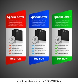 Red, Blue, Green Software Banner Set with box and cd or dvd