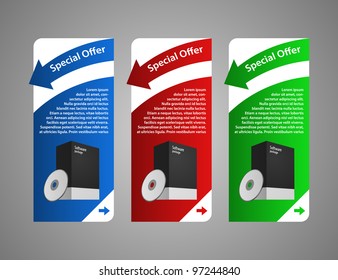 Red, Blue, Green Software Banner Set with box and cd or dvd