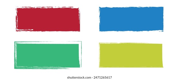 Red blue green squares with paint brush stroke style isolated on white background. Collection of textured effects.vector illustration