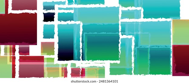 Cuadrados rojo azul verde con pincel estilo trazo de pintura aislado sobre fondo blanco. Colección de efectos texturizados.Ilustración vectorial