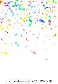 Red blue green yellow foil holiday realistic confetti flying vector background. Premium flying tinsels, foil texture serpentine streamers, sparkles, confetti falling new year background.