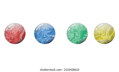 Red, blue, green and yellow marbles on white background