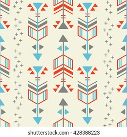 Red, Blue and Grey Geometric Arrow Seamless Repeat Wallpaper Tile