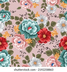 red blue grey and pink vector stock flowers with leaves bunches pattern on background