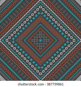Red, blue, grey and white. High detailed stitches. Ethnic boundless texture. Can be used for web page backgrounds, wallpapers, wrapping papers and invitations.
