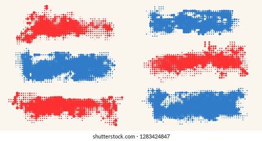 Red blue Grunge Effect brush. Overlay Distress Dirty Grain. Monochrome Vector Texture