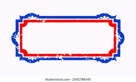 Red and blue grunge frame, rectangle grunge on white background for your presentaion or design background 