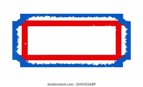 Red and blue grunge frame, rectangle grunge on white background for your presentaion or design background 