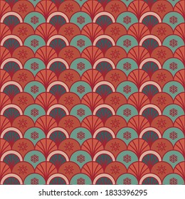 Red and blue half circle christmas decor pattern