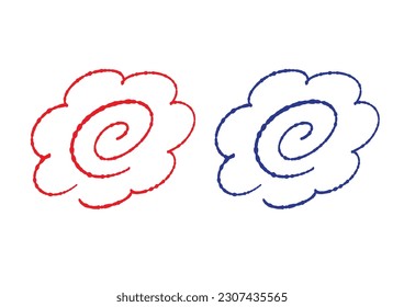 Red and blue handwritten flower circle mark illustration icon