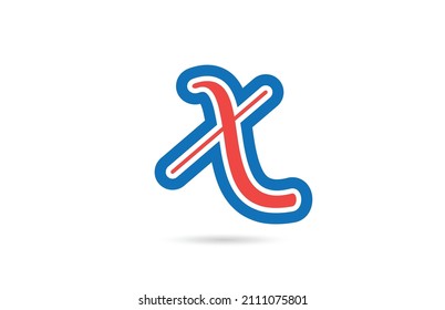 red blue handwritten X alphabet letter logo icon design. Creative template for business and company