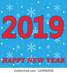 Red and Blue Happy New Year illustration with snowflakes