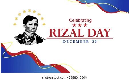 Red Blue Happy Rizal Day Greeting Card Template With Face Silhouette . Philippines National Days