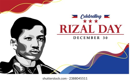 Red Blue Happy Rizal Day Greeting Card Template With Face Silhouette . Philippines National Days