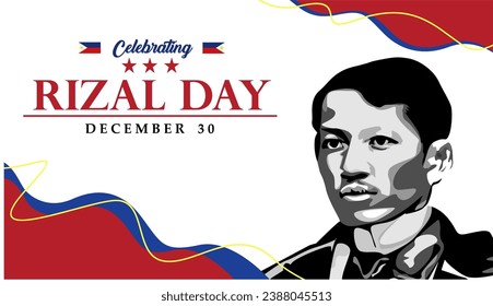 Red Blue Happy Rizal Day Greeting Card Template With Face Silhouette . Philippines National Days