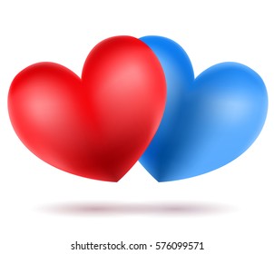 red and blue heart shape on white. vector