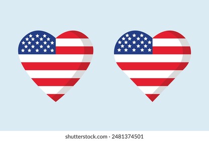 Red and blue Heart Shaped American Flag