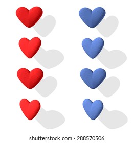 Red and blue hearts