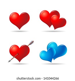 Red and blue hearts set 1 - icon isolated on white background. Vector