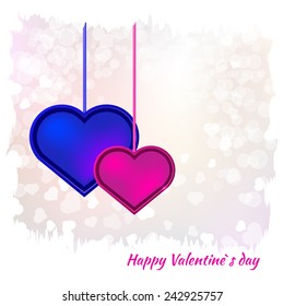 Red and blue hearts Valentines day card on multicolor background for design, textile, scrap