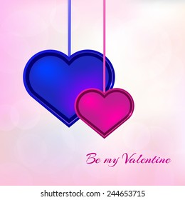 Red and blue hearts Valentines day card on multicolor background for design, textile, scrap