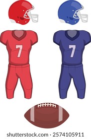 Red Blue Helmet American Football Suits Ball