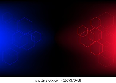 Red and blue with hexagon background, Abstract background.