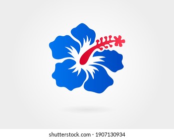 Rojo con flor azul hibiscus sobre fondo blanco. Ilustración vectorial. Puede utilizarse para logotipo, logotipo, etiqueta, web, impresión y otros diseños.