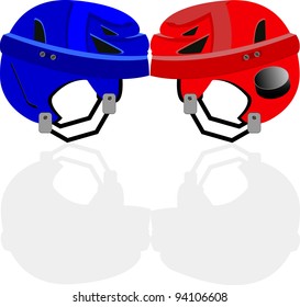 Red and blue hockey helmet