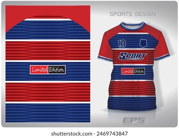 Red blue horizontal zipper pattern design, illustration, textile background for sports t-shirt, football jersey shirt mockup for football club. consistent front view