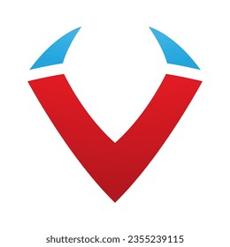 Red and Blue Horn Shaped Letter V Icon on a White Background