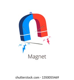 Red and blue horseshoe magnet with magnetic power sign
