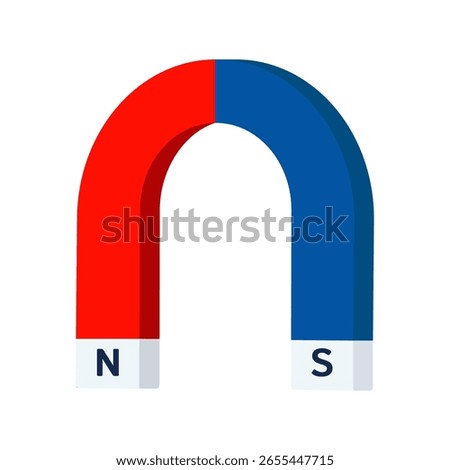 Red and blue horseshoe magnet vector illustration on a white background.