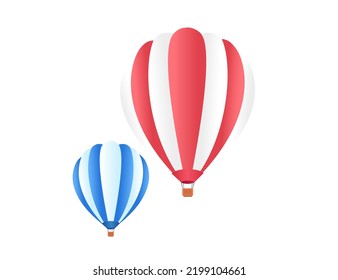 Red and blue hot air balloons isolated on white background. Ballooning beautiful trip. Air flying festival vector template. Fly travel gas aircraft. Outdoor tourism airship. Sky flying sport