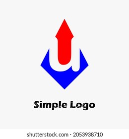 red and blue icon in kite, letter u. Abstract business logo icon design template