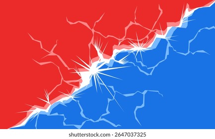 Ilustração vermelha e azul de uma ruptura