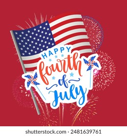 Red and Blue Illustrative Happy 4th of July, Independence Day, USA!, national event , independence celebration! 