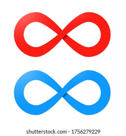 Símbolos infinitos Rojo y Azul. Iconos interminables vectores aislados en fondo blanco.
