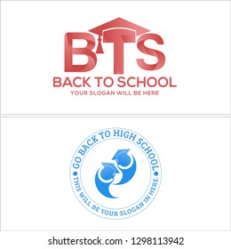 red blue initials BTS hat toga people circle logo design concept vector suitable for education university graduate student science