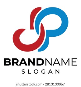 Red and blue intertwined letter P logo with brandname slogan icon