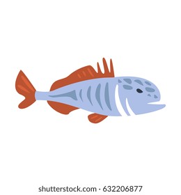 Red And Blue Jack Fish, Part Of Mediterranean Sea Marine Animals And Reef Life Illustrations Series