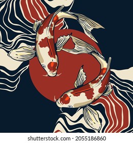Red and Blue Japanese Fish illustration