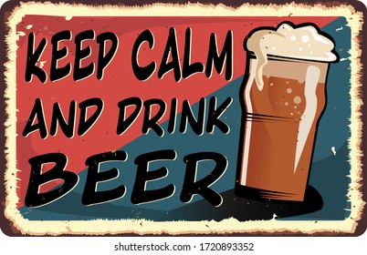red blue Keep calm and drink beer card metal sign